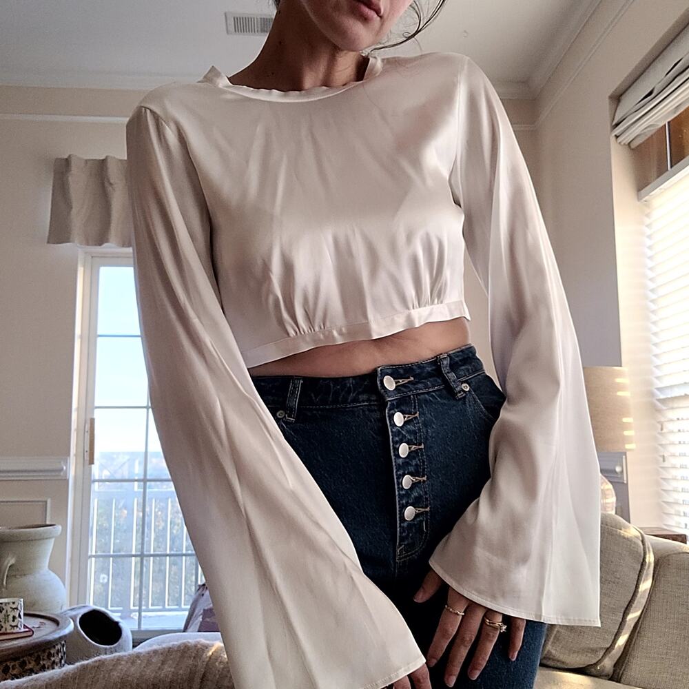 White Silk Crop Top Wrap tie Made in Italy Sz S